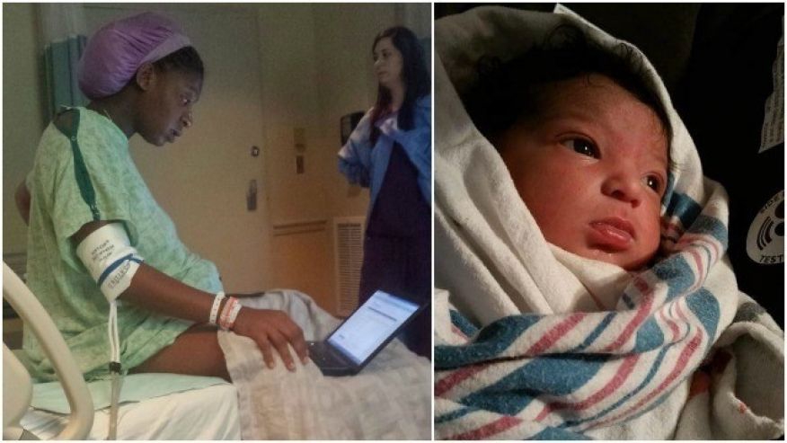 Seorang Ibu Mengerjakan Ujian di Tengah Persalinan