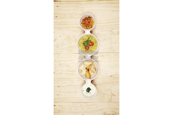 Spiced Pita Chips with Triple Dips