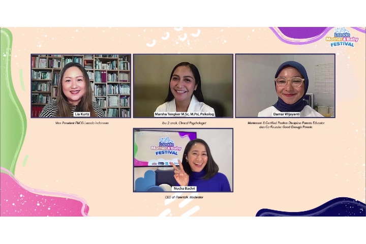 Lazada Mother & Baby Festival Spokesperson (Lia Kurtz - VP FMCG Lazada Indonesia, Damar Wijayanti, Montessori & Certified Positive Discipline Parents Educator dan Co-Founder Good Enough Parents, Marsha Tengker, M.Sc, M.Psi - Ibu dan Psikolo